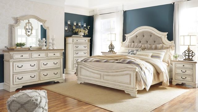 Signature Design by Ashley® Realyn 2-Piece Chipped White Queen Upholstered Panel Bed Set-3