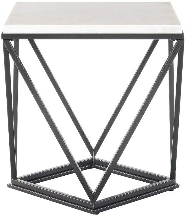 Elements International Riko Black End Table with White Marble Top-2
