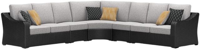 Signature Design by Ashley® Beachcroft 5-Piece Black/Light Gray Fabric/Natural Materials L-Shape Outdoor Sectional-1