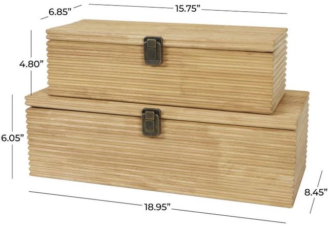 Deco Marche 2-Piece Light Brown Carved Linear Decorative Box Set-3