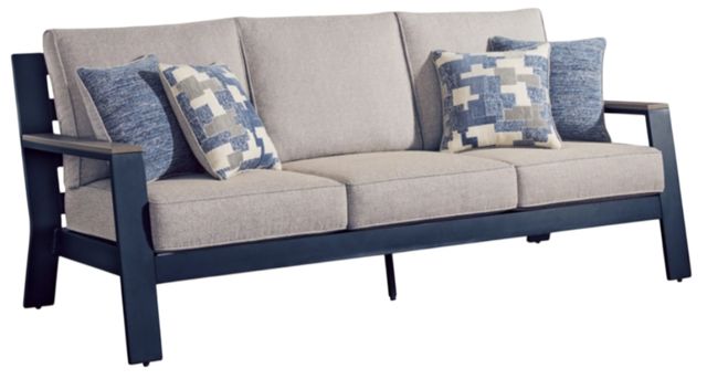 Signature Design by Ashley® East Beach Driftwood/Navy Blue Fabric/Metal Outdoor Sofa-0