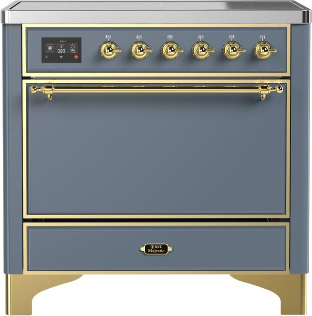 Ilve® Majestic III 36" Blue Gray Pro Style Induction Range with Solid Door and Brass Trim-0
