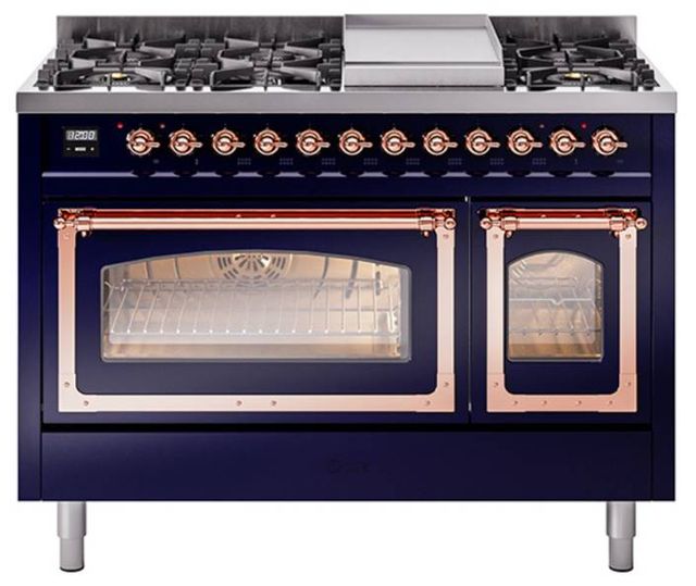 Ilve® Nostalgie II Noblesse 48'' Midnight Blue Pro Style Dual Fuel Range with Copper Trim-0