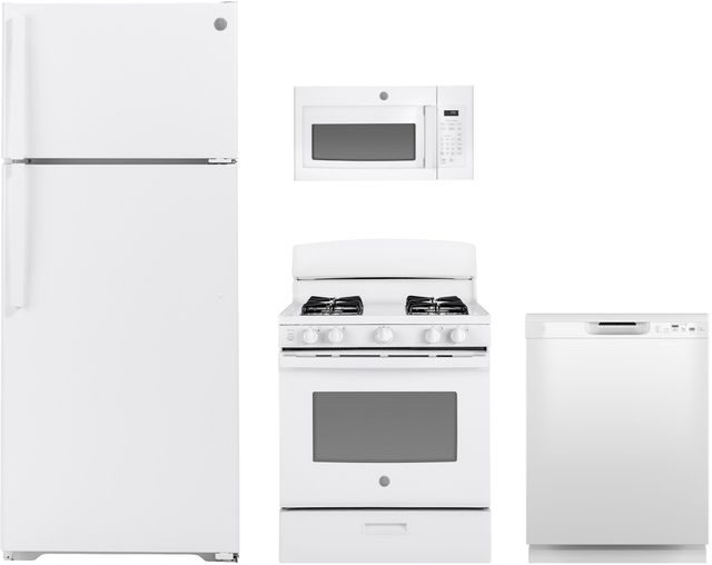 GE® 4 Piece White Gas Kitchen Package-0