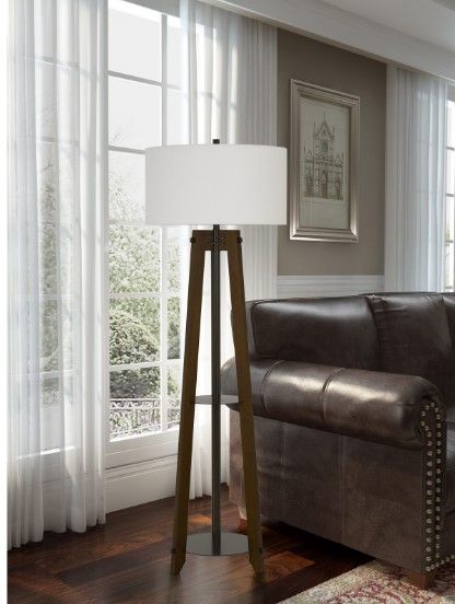 Cal® Lighting & Accessories Bilzen Walnut/White Ash Wood Tripod Floor Lamp-1