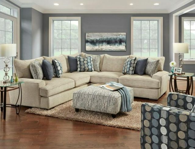 Fusion Furniture Handwoven Linen 3-Piece Beige Sectional -1