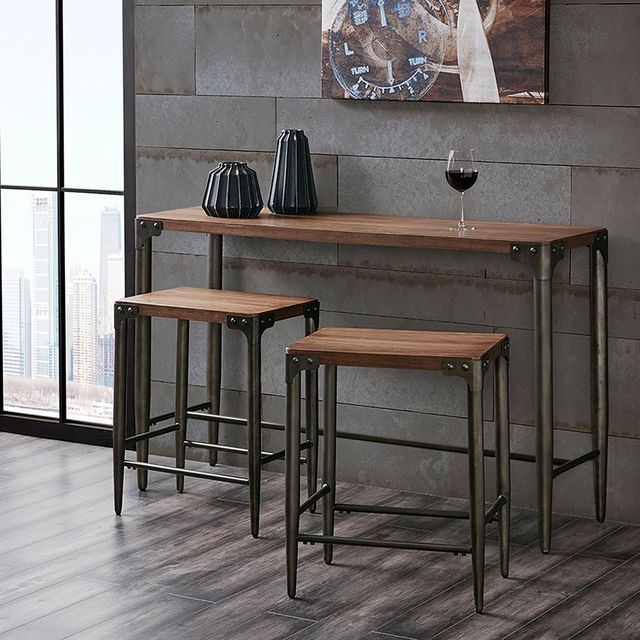 Olliix by INK+IVY Caden Brown/Charcoal Console Table and Counter Stool 3 Piece Set-3