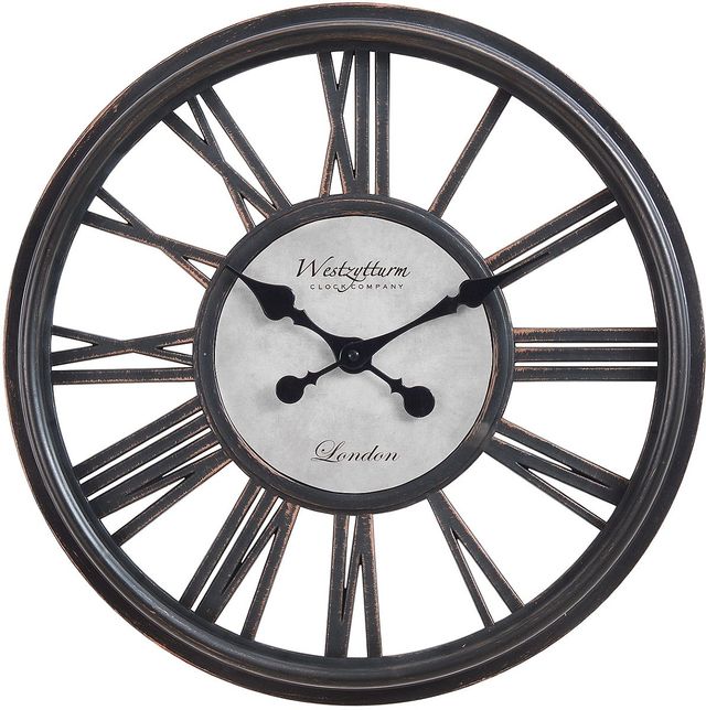 Monarch Specialties Inc. Antique Black 18" Round Wall Clock with Roman Numerals on Open Background-0