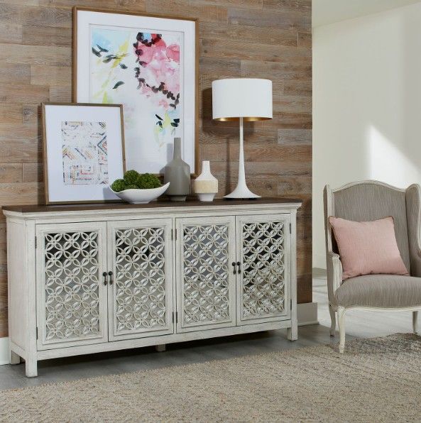 Liberty Furniture Westridge Antique White/Brown 72" Accent Cabinet-1