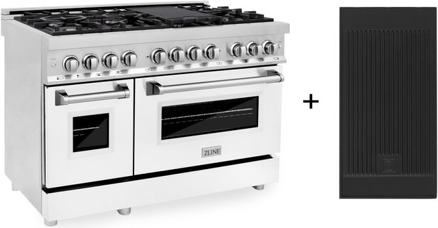 ZLINE 48" Stainless Steel Pro Style Dual Fuel Range with White Matte Door-2