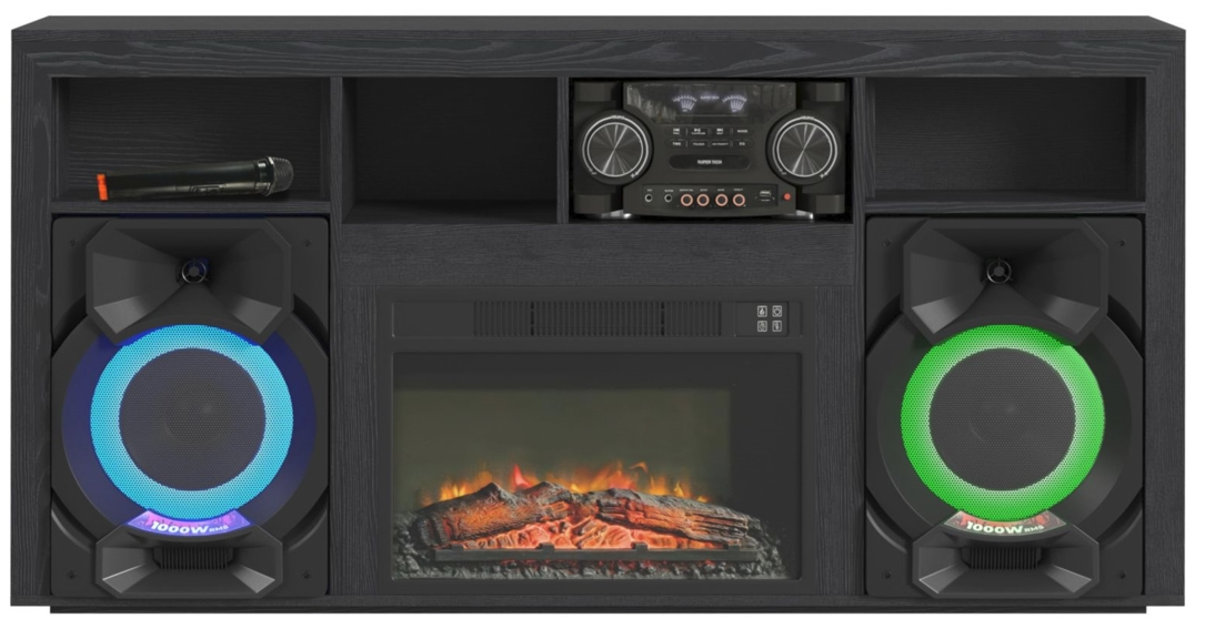 Elements International St.Cloud Black Fireplace with Sound System