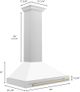 ZLINE Autograph Edition 36" White Matte Wall Mounted Range Hood with Champagne Bronze Handle-4