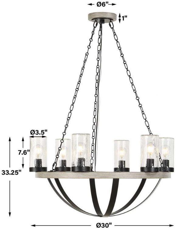 Uttermost® Edgecomb Faux Beechwood/Matte Black 6-Light Indoor-Outdoor Chandelier-3