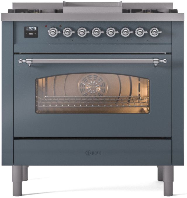 Ilve® Nostalgie II Series 36" Blue Gray Pro Style Dual Fuel Range-2