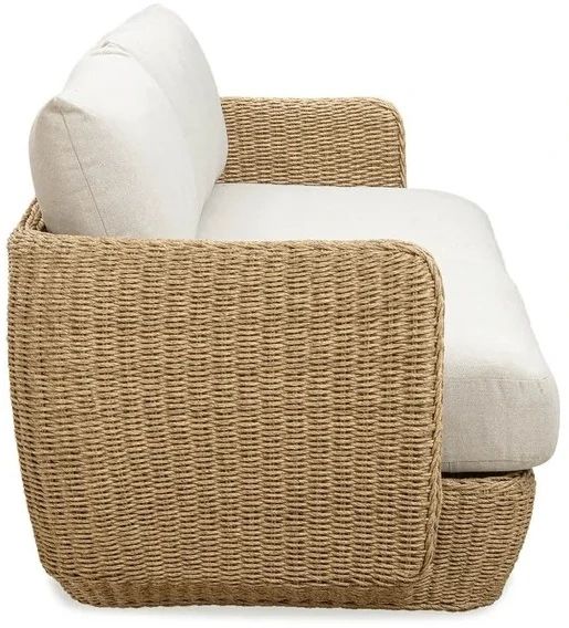 LH Home Siesta Natural Wicker Outdoor Sofa with Beige Olefin Fabric Cushions-4