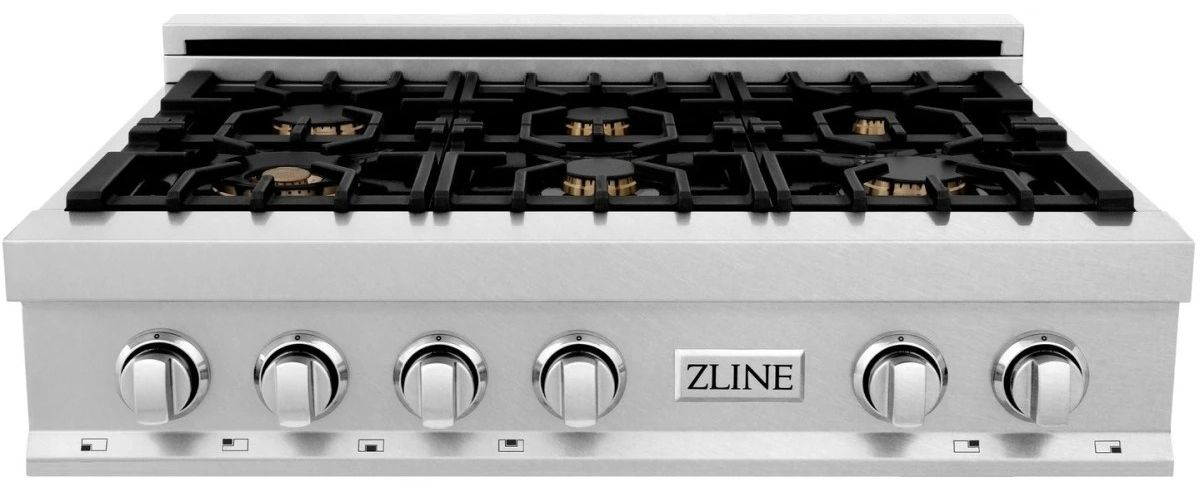 ZLINE Legacy 36" Satin Stainless Steel Gas Rangetop with 6 Brass Burners and Porcelain Cooktop