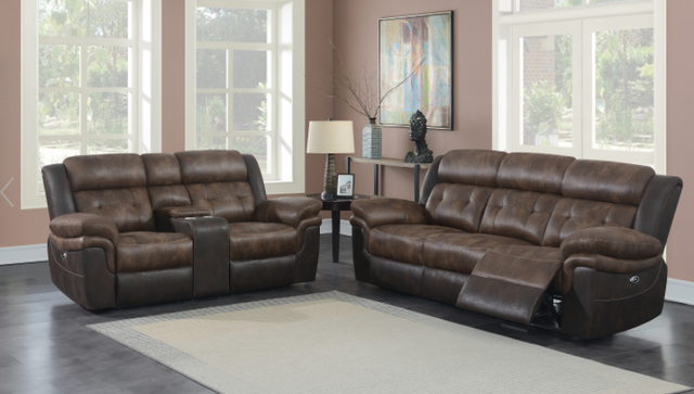 Coaster® Saybrook 2-Piece Chocolate/Dark Brown Tufted Cushion Motion Living Room Set-0