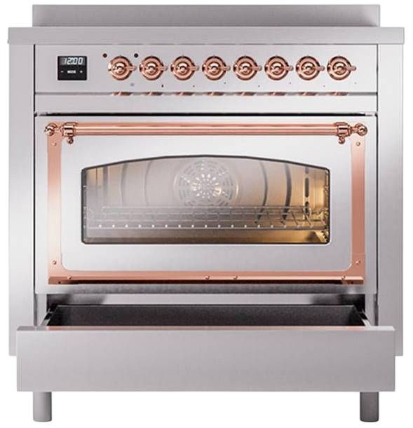 Ilve® Nostalgie II Noblesse 36'' Stainless Steel Pro Style Induction Range with Copper Trim-3