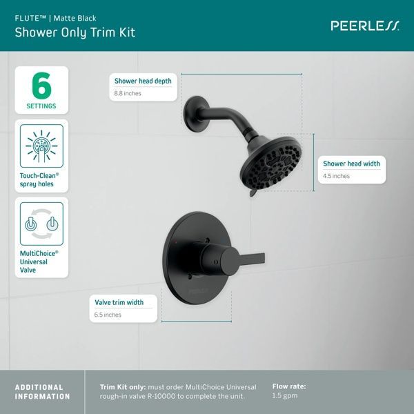 Peerless Flute™ Matte Black Shower Trim Kit-1