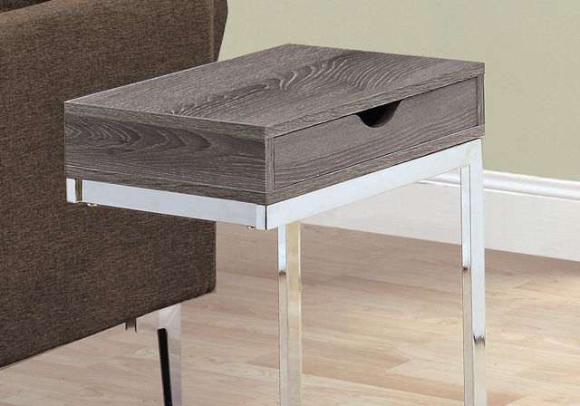 Monarch Specialties Inc. Dark Taupe Drawer Accent Table with Chrome Metal Frame-1