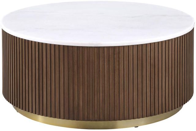 Coaster® Jason White Marble Top Coffee Table with Honey Brown Base-0