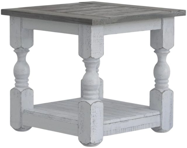 International Furniture Direct Stone Weathered Gray End Table with Ivory Antiqued Base-0