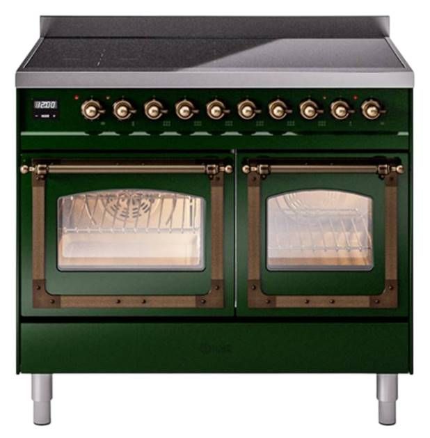 Ilve® Nostalgie II Noblesse 40'' Emerald Green Pro Style Induction Range with Burnished Trim-0