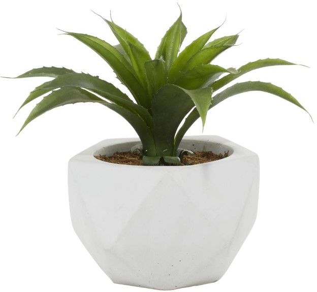 Deco Marche Green Faux Foliage Agave Artificial Plant with Realistic Leaves and White Ceramic Pot-0