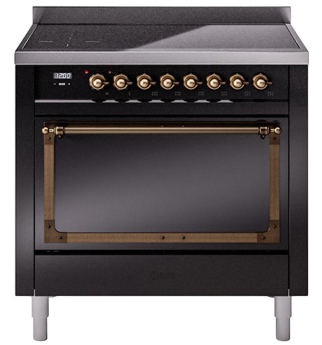 Ilve® Nostalgie II Noblesse 36'' Glossy Black Pro Style Induction Range with Burnished Trim-0