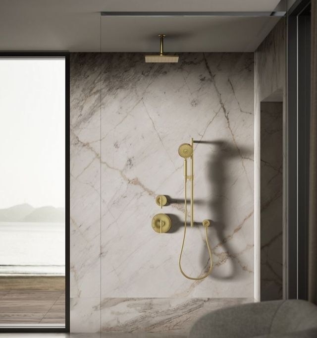 KOHLER® Contemporary Vibrant Brushed Moderne Brass 1.75 GPM Square 10" Single-Function Rainhead-2