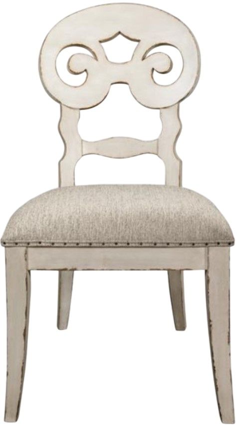 Riverside Furniture Mix-N-Match Chairs 2-Piece Beige/Chipped White Scroll Back Upholstered Dining Side Chair Set-1