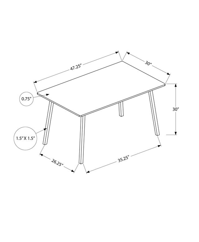 Monarch Specialties Inc. Dark Taupe 36" x 48" Laminate Top Dining Table with Black Metal Base-2