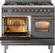 Ilve® Nostalgie II 40" Graphite Matte Pro Style Dual Fuel Range with Brass Trim-2