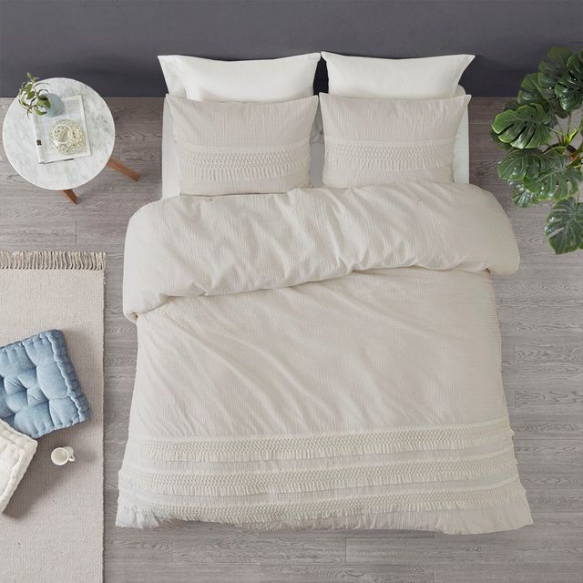 Olliix by Madison Park 3 Piece Ivory King/California King Amaya Cotton Seersucker Comforter Set-4