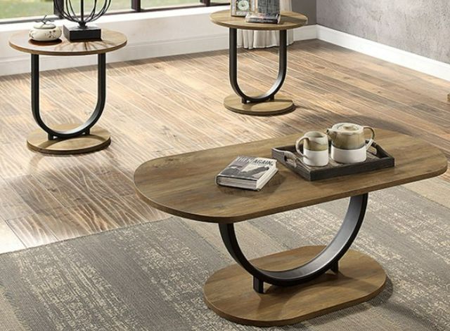 Furniture of America® Olbia 3-Piece Rustic Oak/Sand Black Living Room Table Set-0