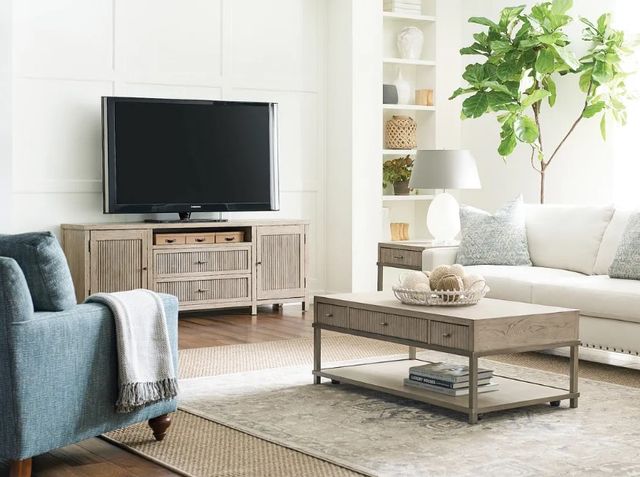 Hammary® West Fork Bailey Aged Taupe Coffee Table with Nickel Base-1