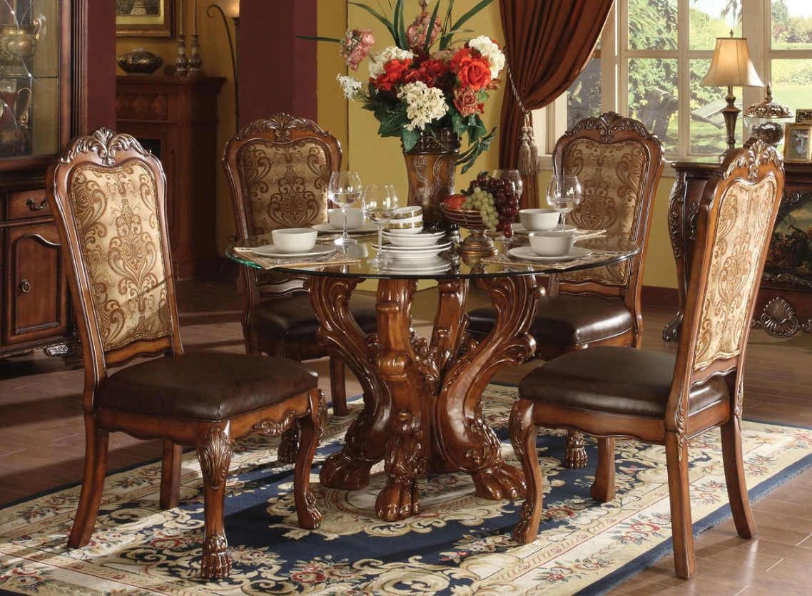 ACME Furniture Dresden Glass Top Dining Table with Cherry Oak Base