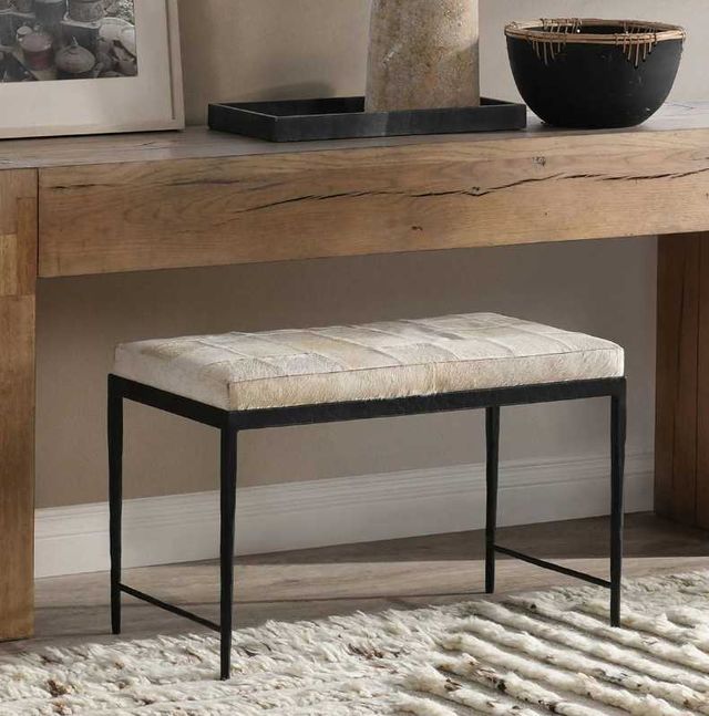 Classic Home Achen Black/Dusty Cream Hide 28" Bench -1