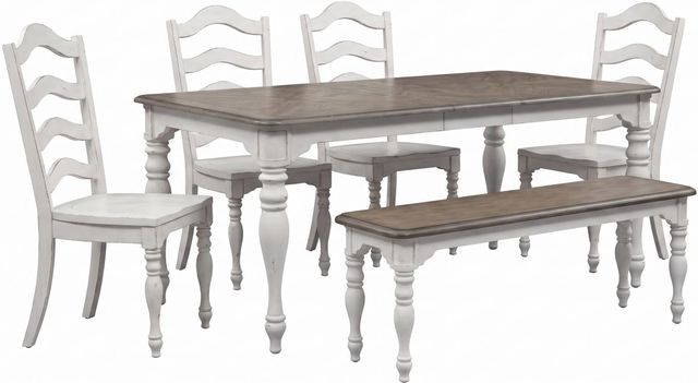 Liberty Furniture Magnolia Manor 6-Piece Antique White/Weathered Bark Dining Table Set-0