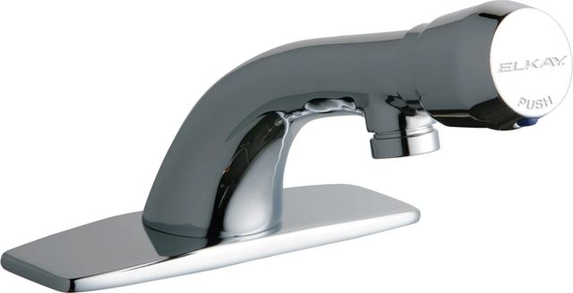 Elkay Chrome Single Hole Deck Mount Metered Lavatory Faucet with Cast Fixed Spout Push Button Handle with Escutcheon-0