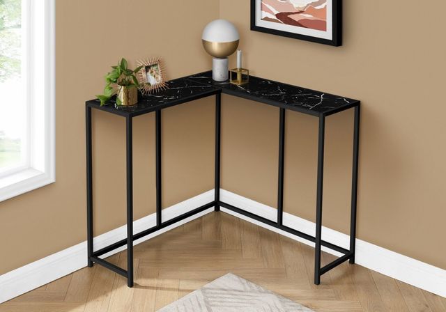 Monarch Specialties Inc. 36" Black Corner Console with Black Metal Base-1
