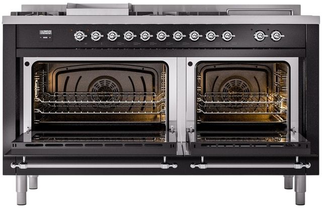 Ilve® Nostalgie II Series 60" Glossy Black Pro Style Dual Fuel Range-2