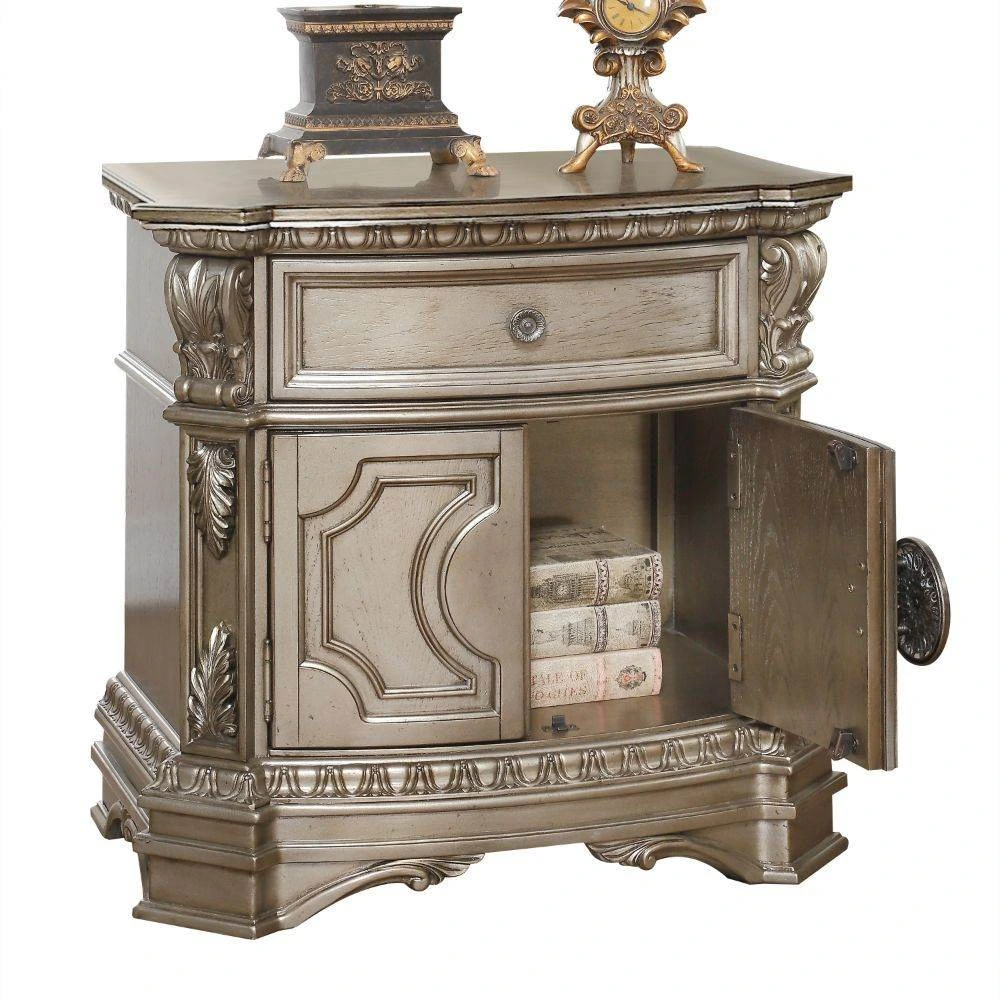 ACME Furniture Northville Antique Silver Nightstand with Wood Top