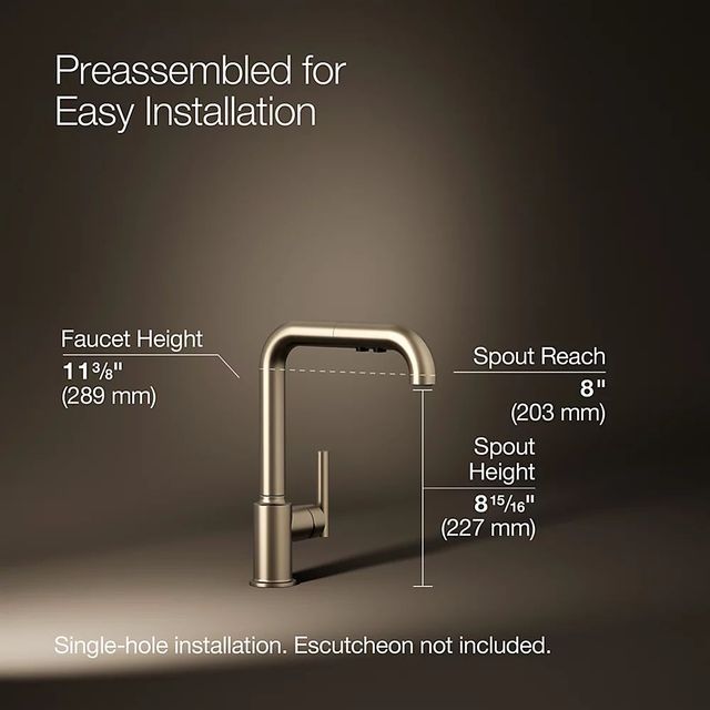 KOHLER® Purist® Vibrant Brushed Bronze 8" Pull-Out Kitchen Sink Faucet with 3-Function Sprayhead -2
