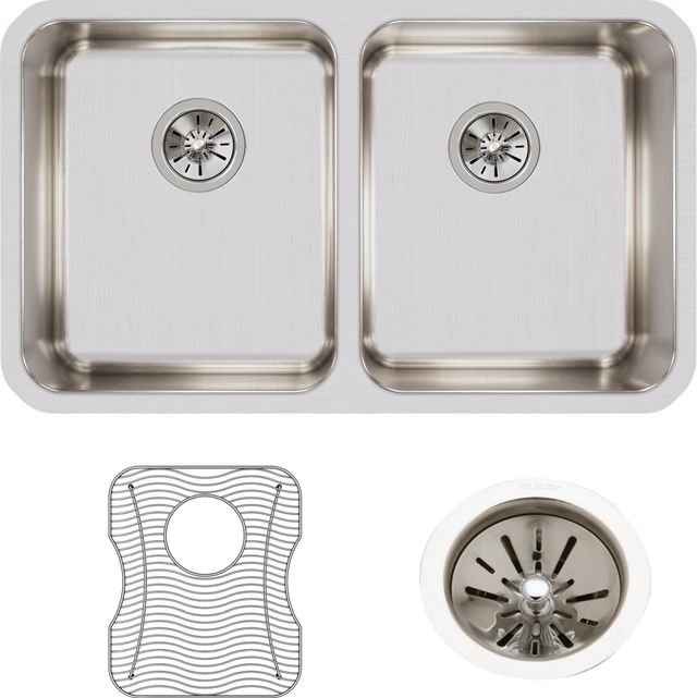 Elkay Lustertone® Classic 3-Piece Lustrous Satin 30-3/4" x 18-1/2" x 10" Equal Double Bowl Undermount Sink Set with Left Drain-1