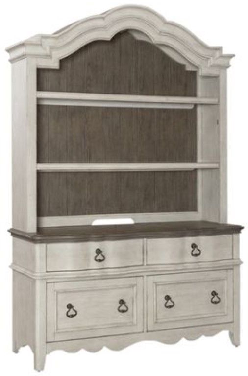 Liberty Furniture Chesapeake 3-Piece Taupe/Wirebrushed Antique White Desk and Hutch Set-1