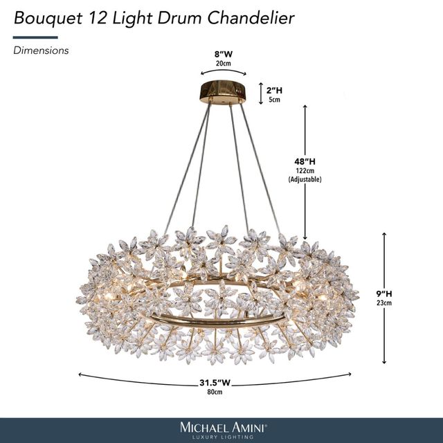 Michael Amini® Bouquet Gold 12-Light Oblong Chandelier-2