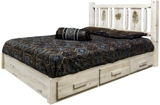 Montana Woodworks® Homestead Ready to Finish Twin Platform Storage Bed with Laser Engraved Pine Design-2