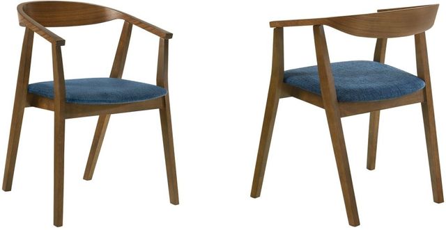Armen Living Santana 2-Piece Blue/Walnut Dining Arm Chair Set-0