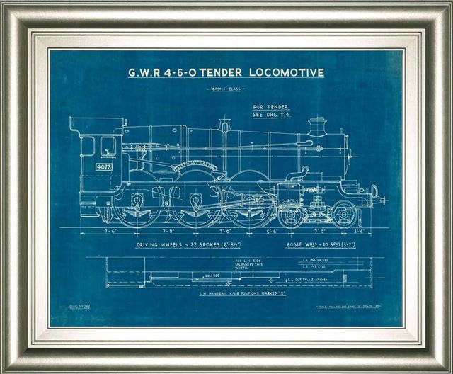 Classy Art Locomotive Blueprint I by Wild Apple Portfolio Wall Art-0